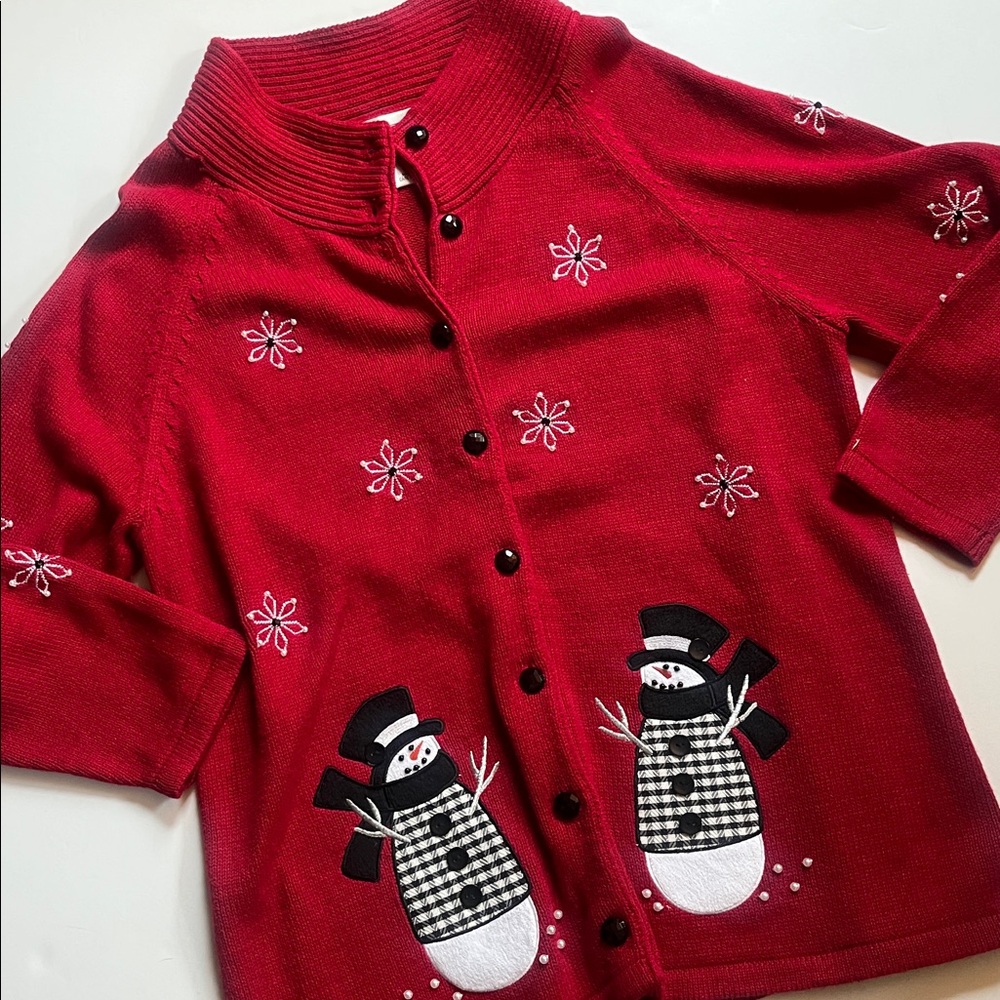 Red Snowman Cardigan Sweater size XXL